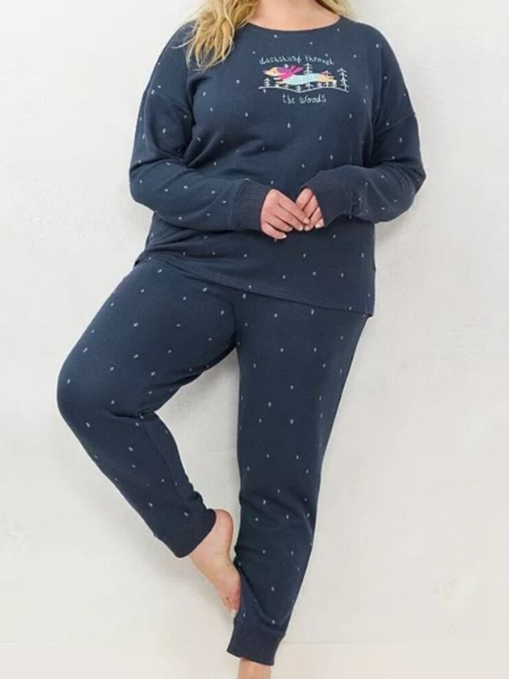 NWT LC Lauren Conrad 2-Piece Lounge Pajama Set Navy Winter Plus Size 2X 20W 22W